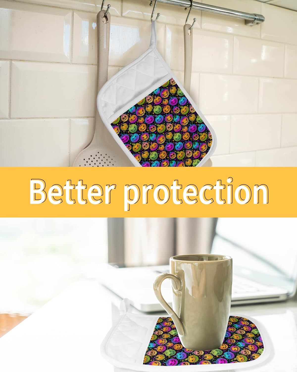 Halloween Rainbow Pumpkins Heat-Resistant Potholders Set of 5