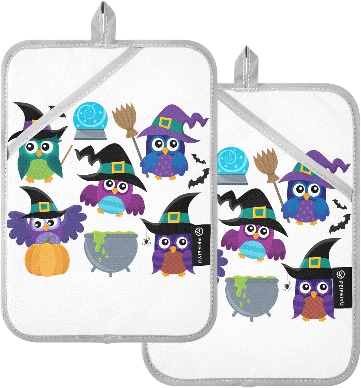 2 Pcs Halloween Funny Owl Witches Pot Holder Set