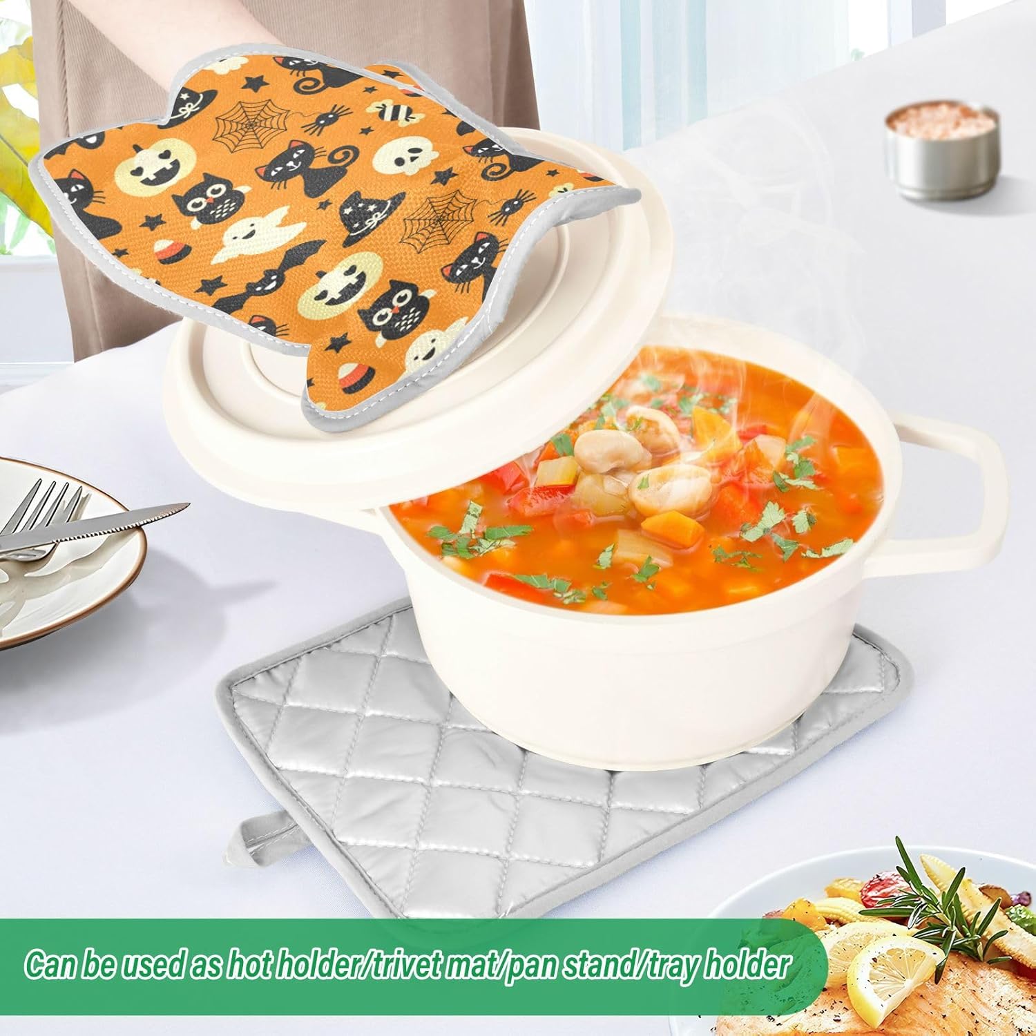 Trick-or-Treat Treat Halloween Black Cat Pot Holder Set