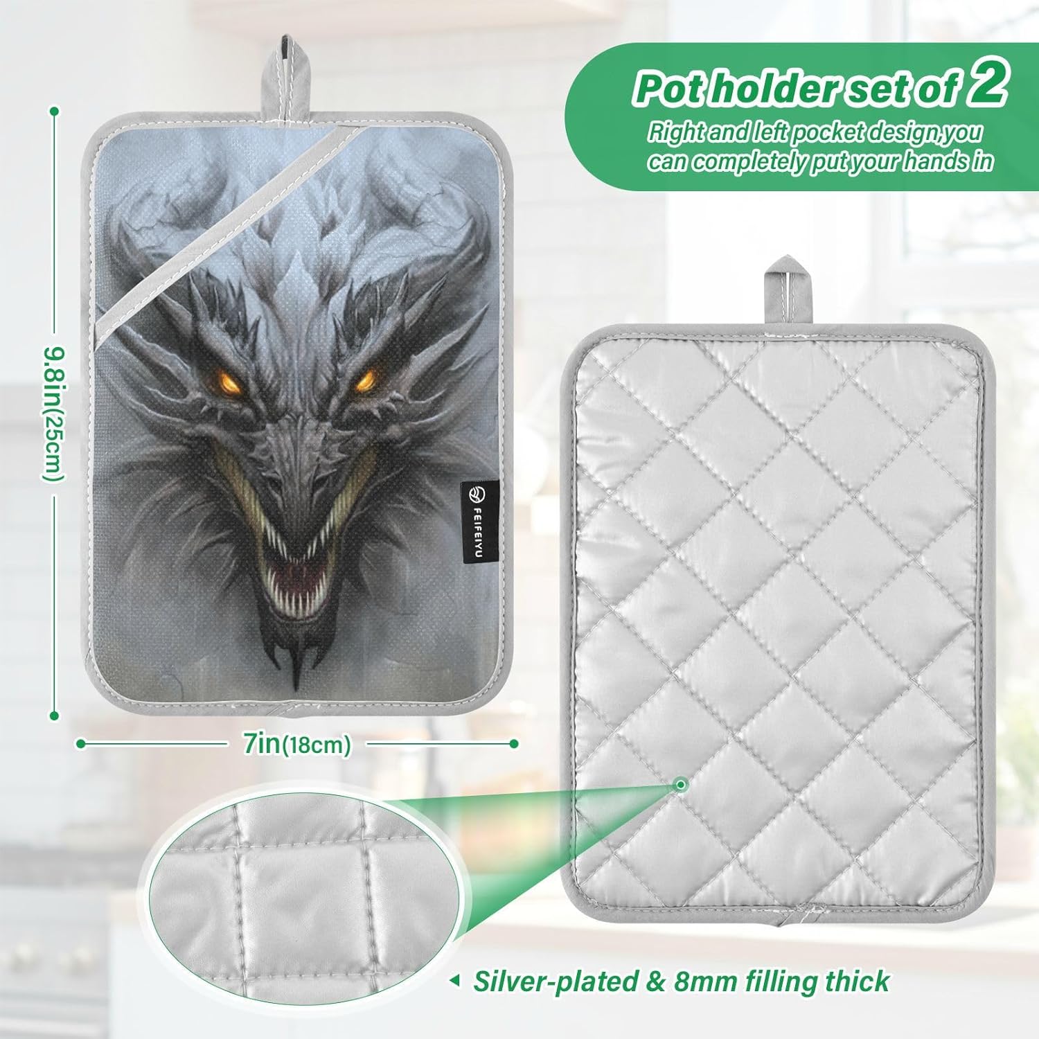 Kcldeci Dragon Head Oven Potholders Set
