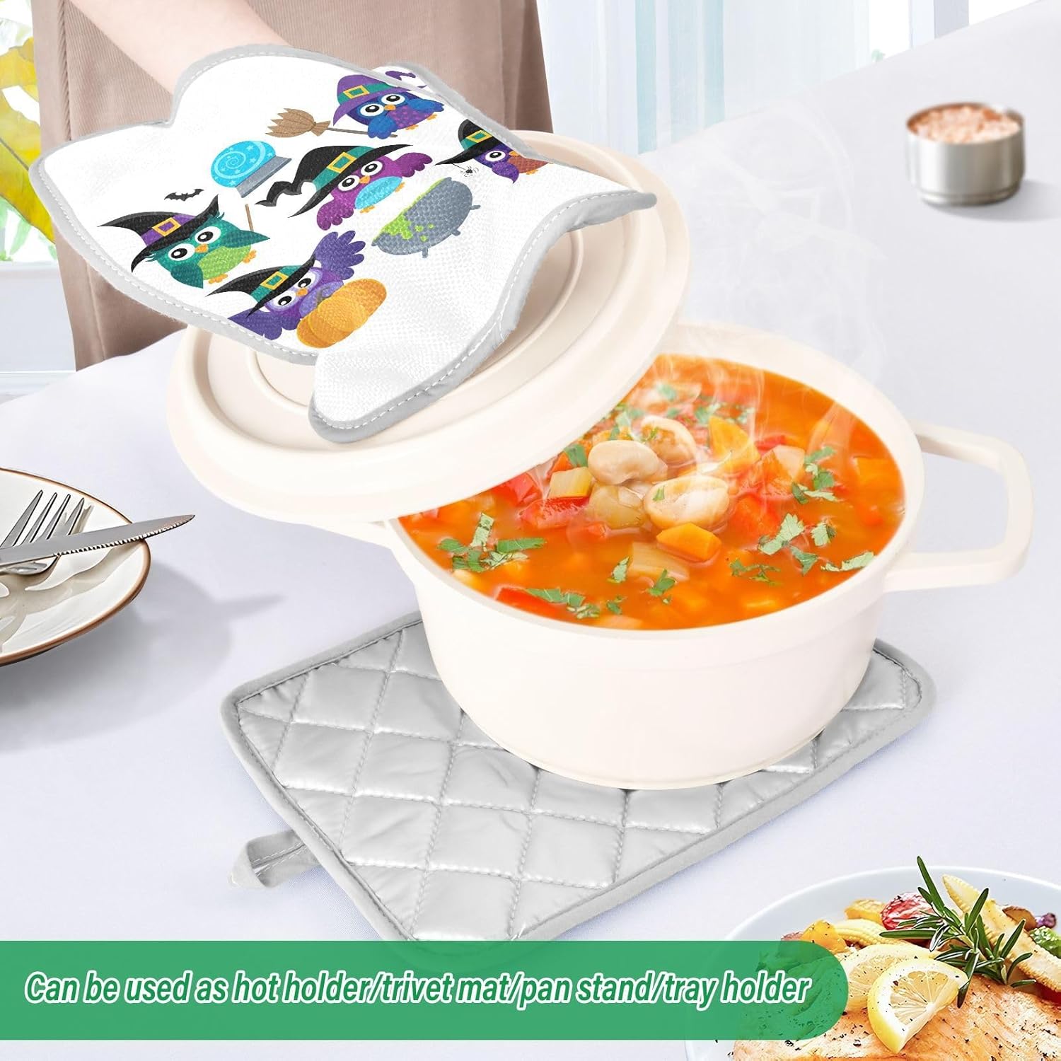 2 Pcs Halloween Funny Owl Witches Pot Holder Set