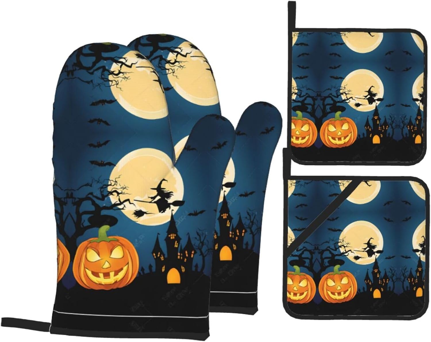 Pumpkin Halloween Oven Mitts and Pot Holder Sets for Cooking Baking