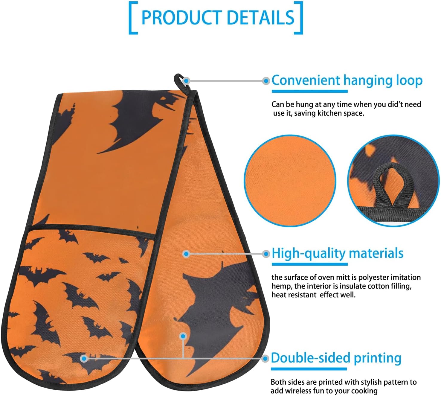 Gublec Halloween Bats Animal Double Oven mitts