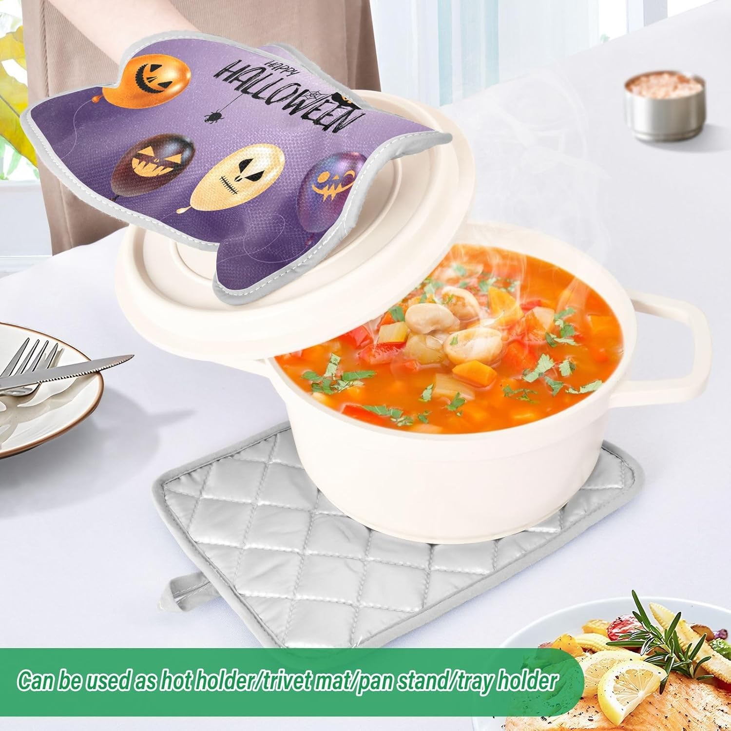 OURVII 2Pcs Halloween Balloons Pot Holders Non-Slip with Pockets