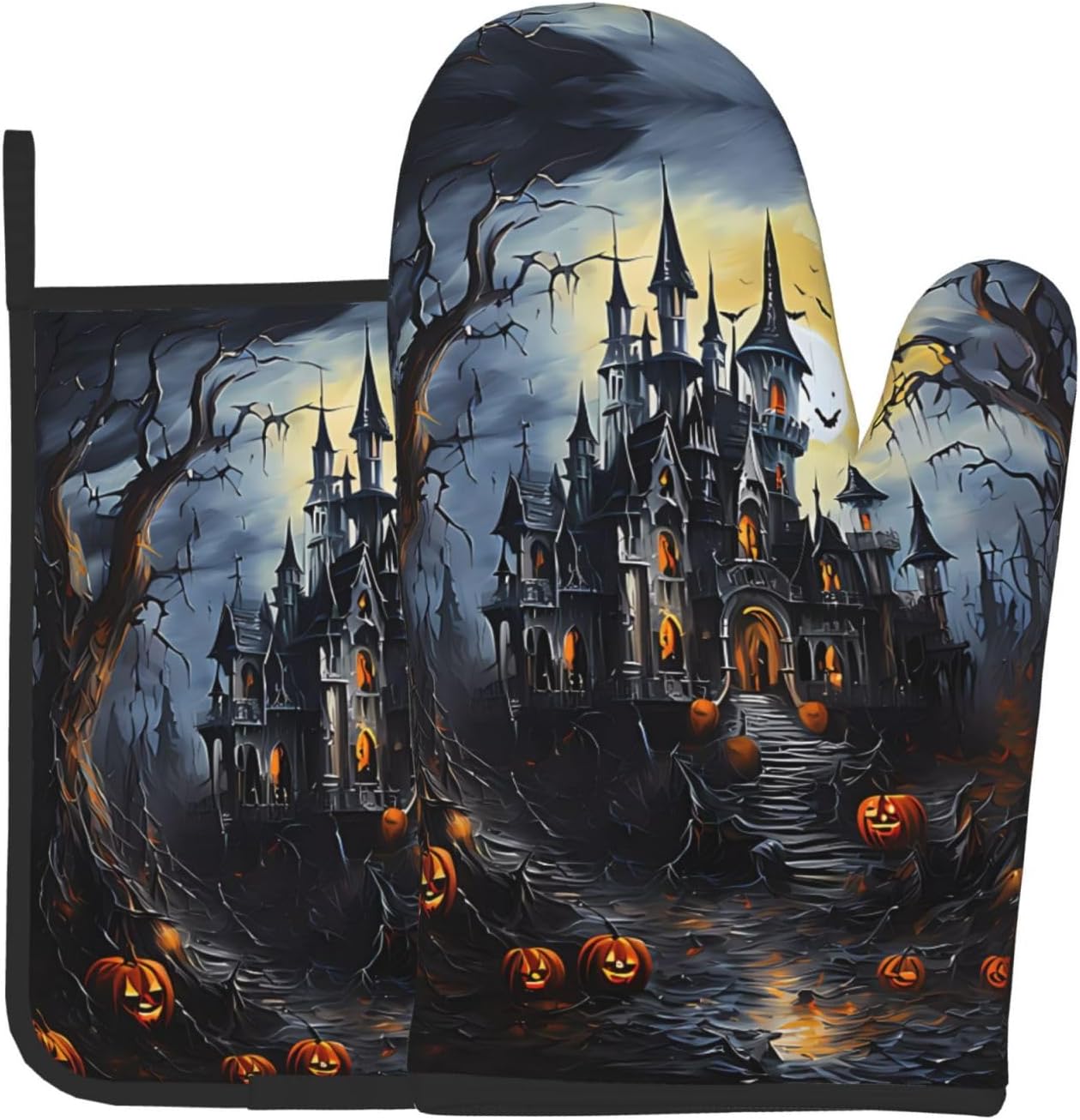 Devil Pumpkin Halloween Oven Mitts and Pot Holders Sets