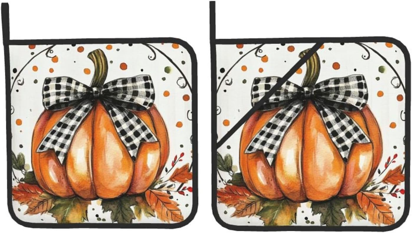 Orange Polka Dot Fall Pumpkin Pot Holder Set of 2 - Heat Resistant
