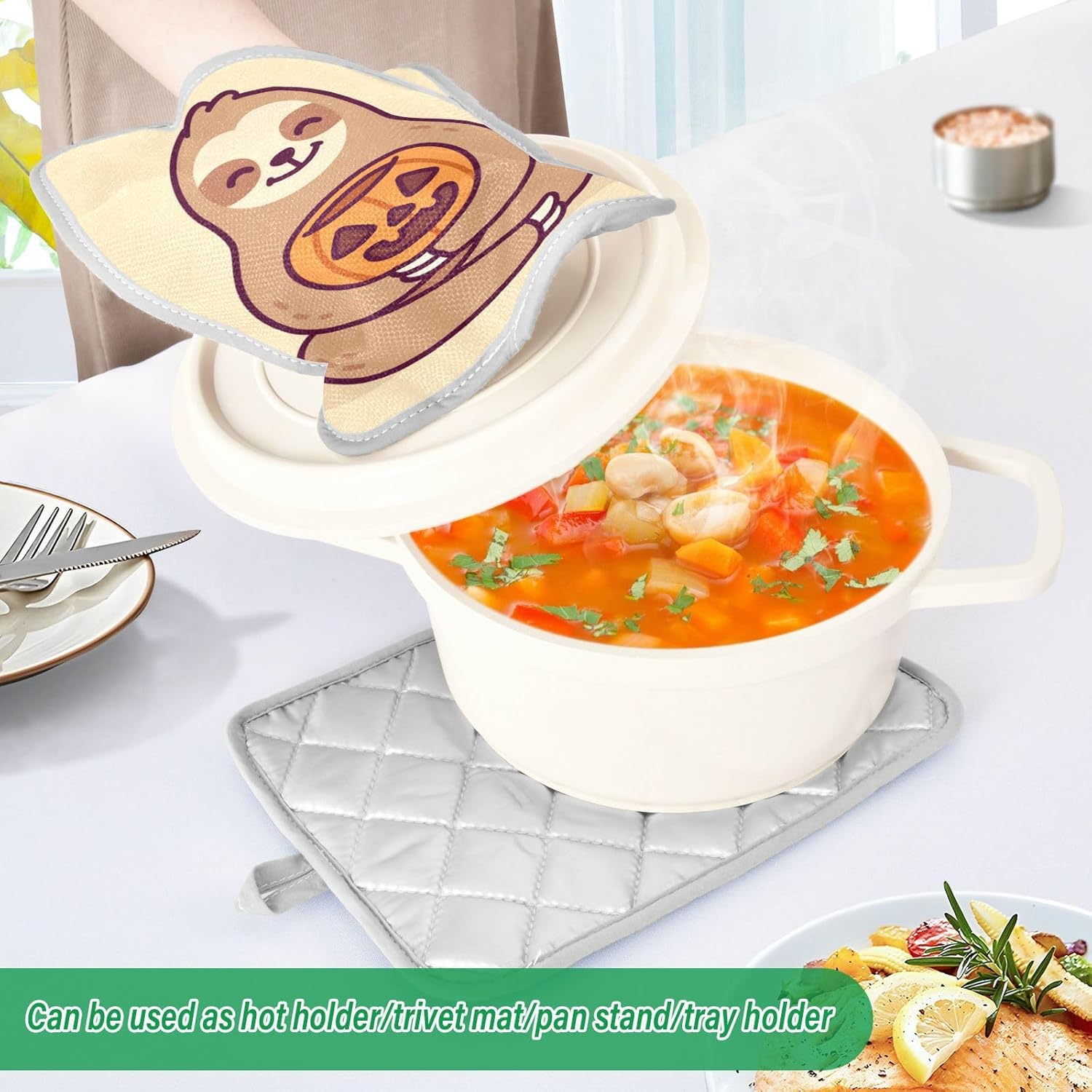 OURVII 2Pcs Halloween Sloth Pot Holder Set