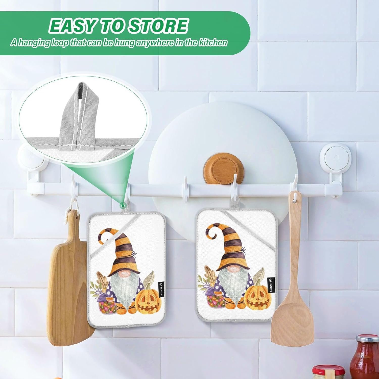 OurVii 2Pcs Halloween Gnome Pot Holder Set Heat Resistant Kitchen Baking and Cooking