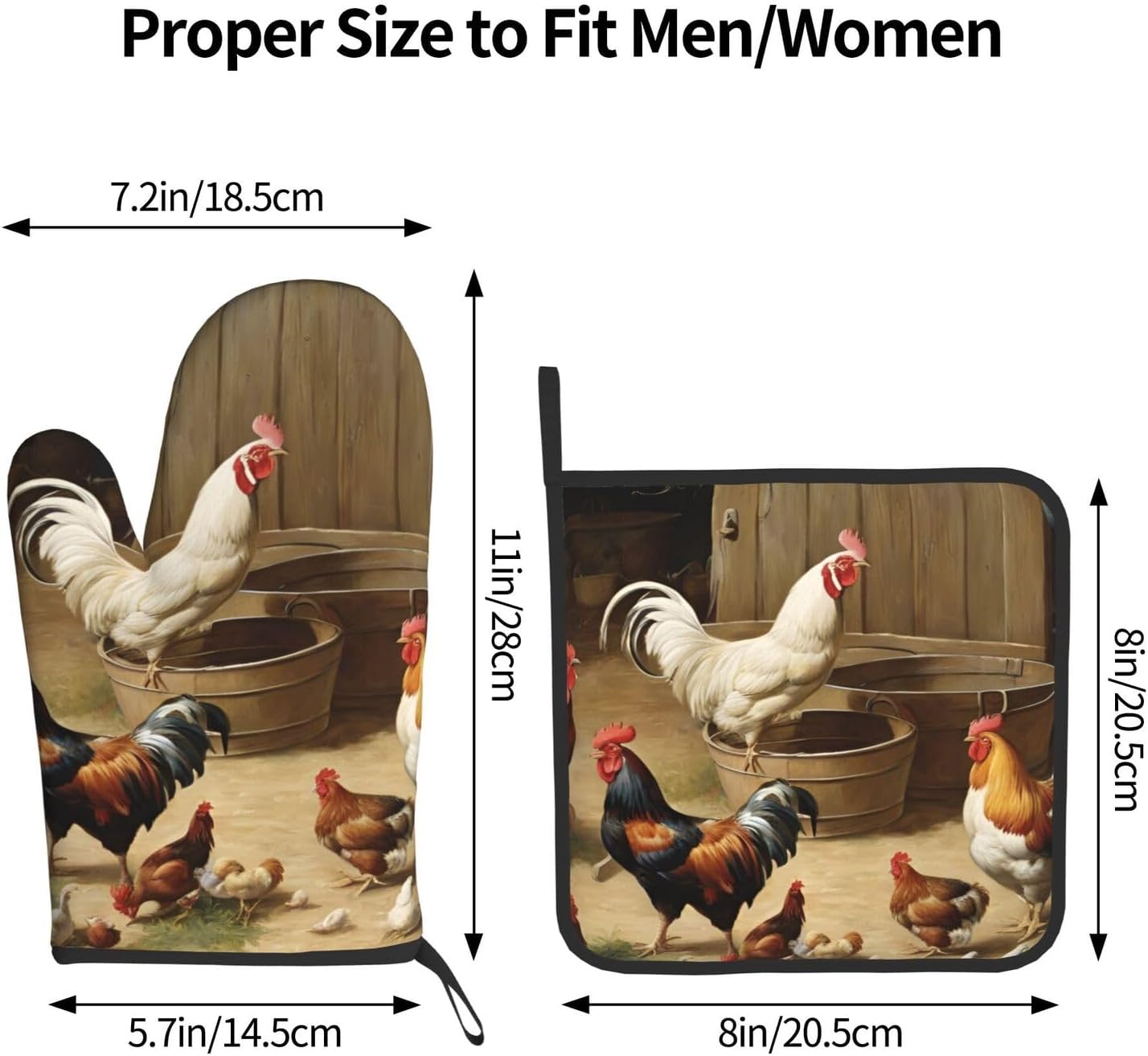 Roast Chicken Hen Farm Oven Mitts and Pot Holders 2pcs Set