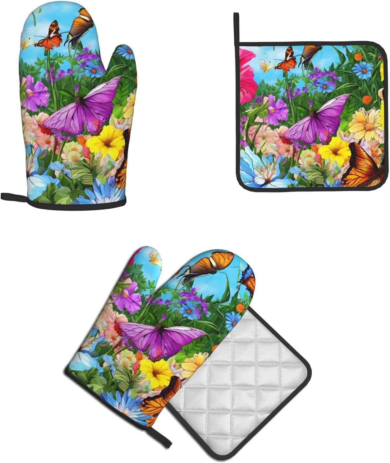 Cute Bird Flower Printed Oven Mitts Potholders