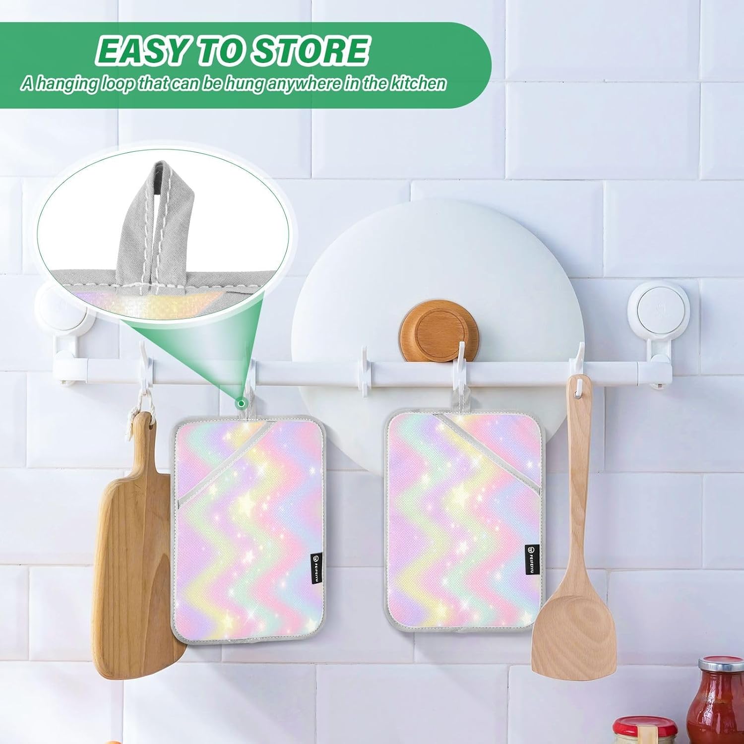 Kcldeci Rainbow Stars Hearts 2-Pack Oven Mitts