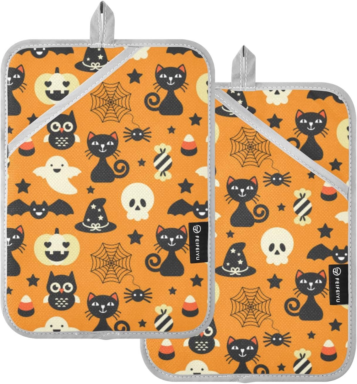 Trick-or-Treat Treat Halloween Black Cat Pot Holder Set