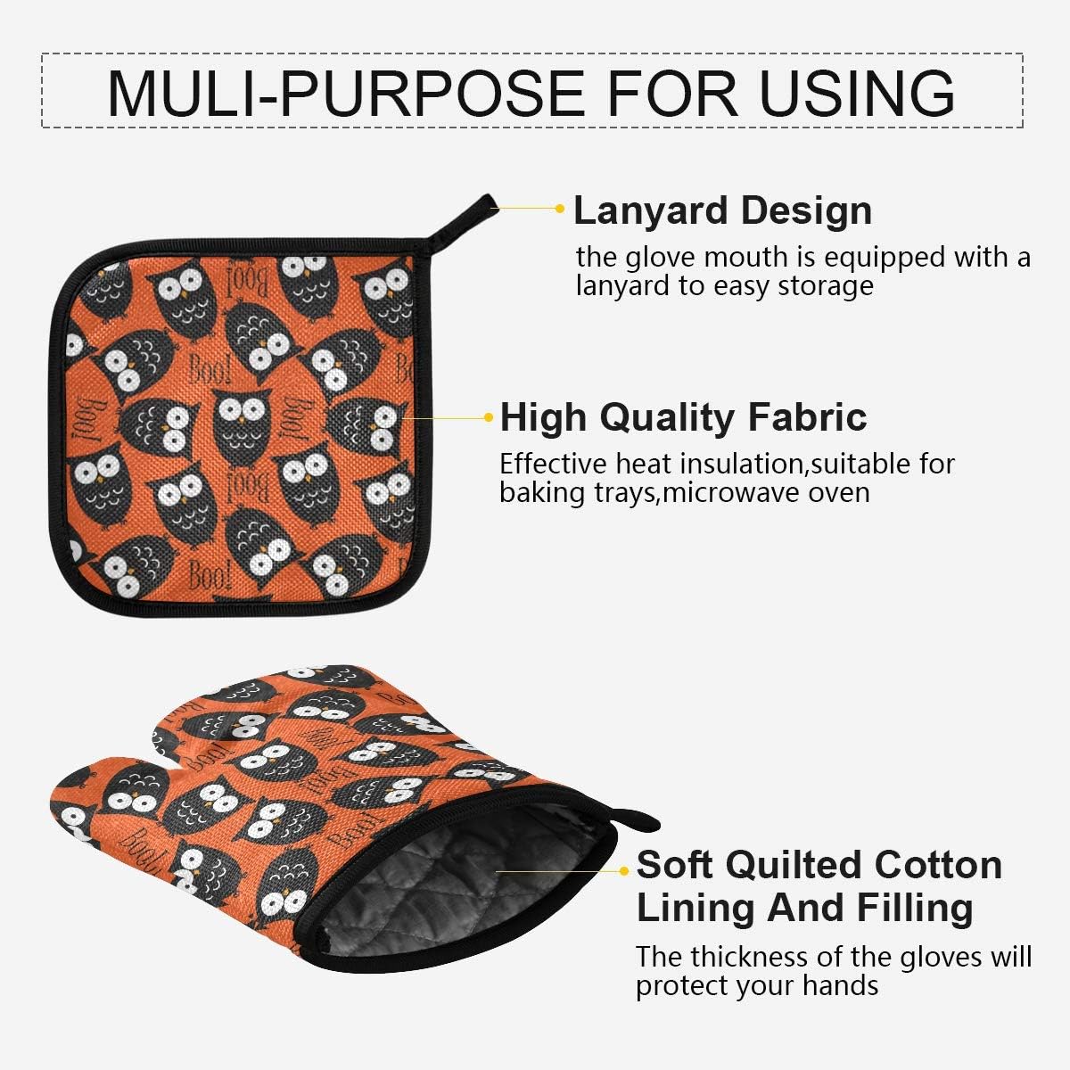 Halloween Boo Oven Mitts Pot Holders Set of 2 Heat Resistant Kitchen Gloves