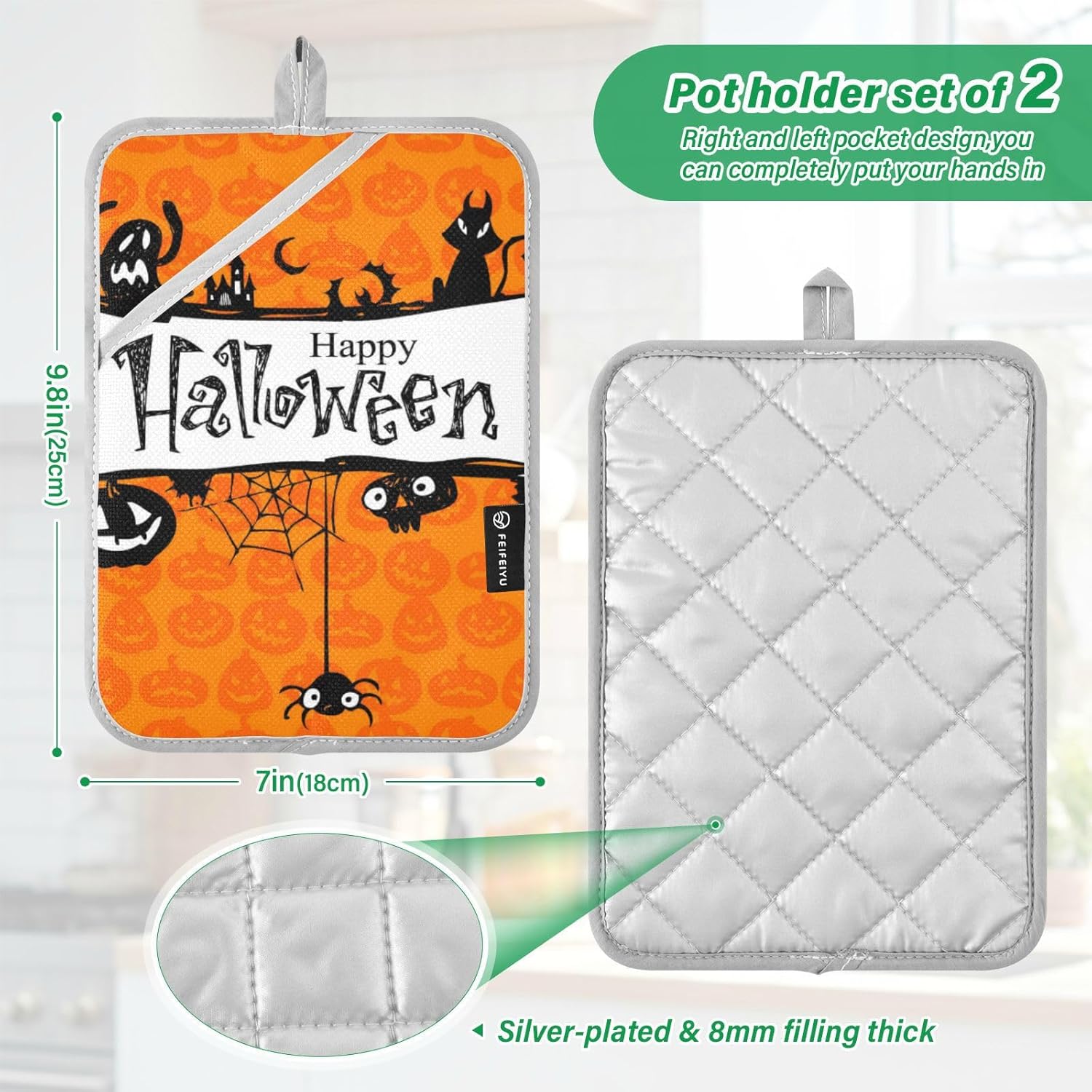 Oitrivii Halloween 2-Piece Pumpkin Bat Pot Holder Set