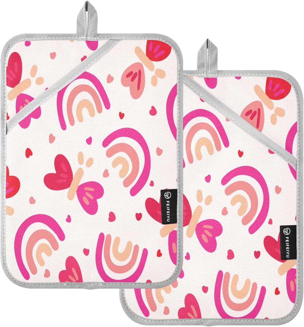 KCLDECI Butterfly Rainbows Hearts Potholders 2-Pack