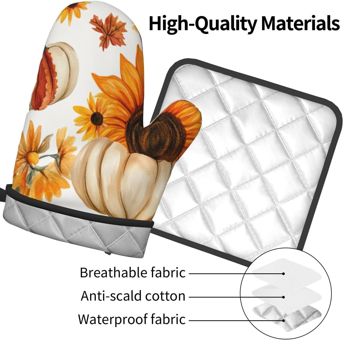 Gjieliness Halloween Oven Mitts Set with Pumpkins and Sunflowers Pattern