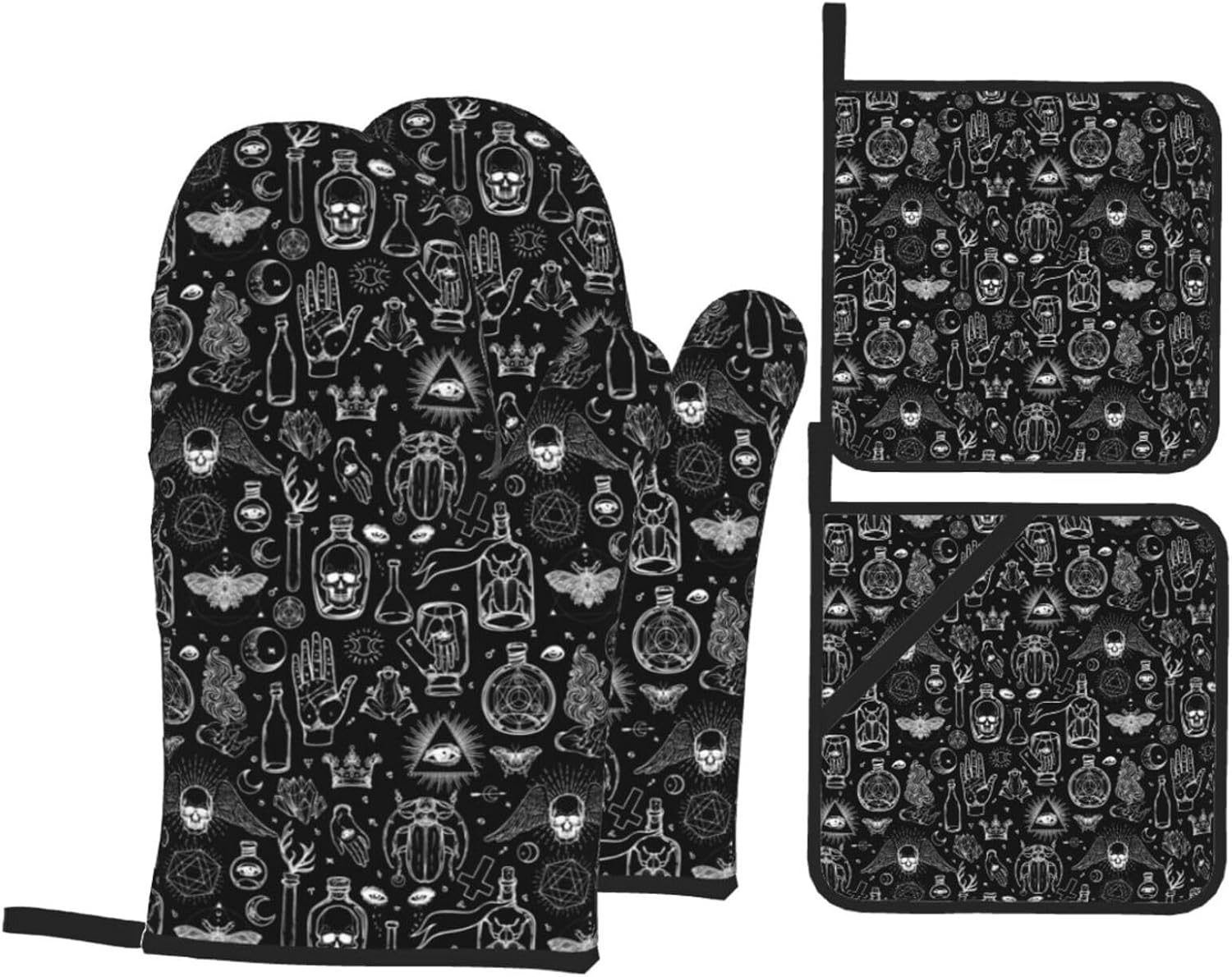 Gothic Skull Halloween Oven Mitts Set of 4