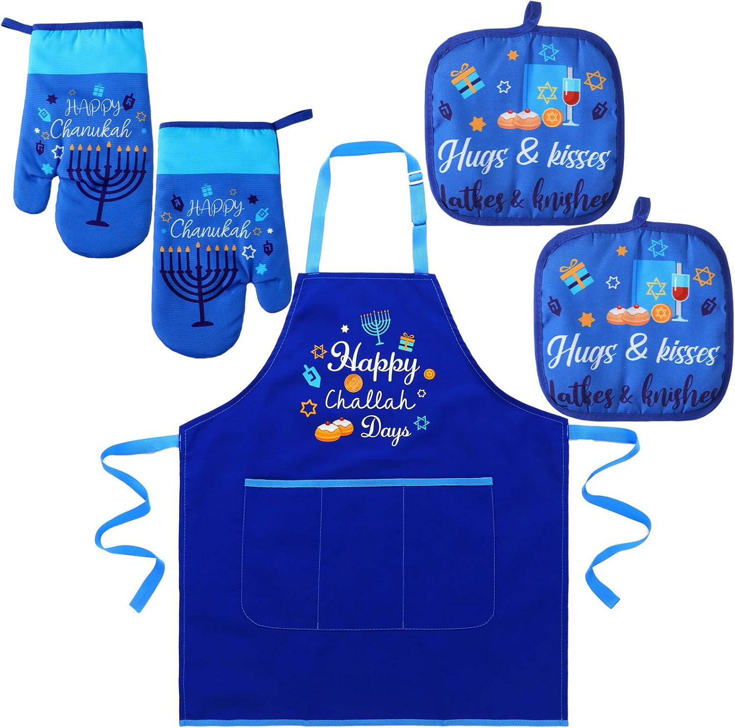 Hanukkah Baking Apron Set with Oven Mitts Potholders