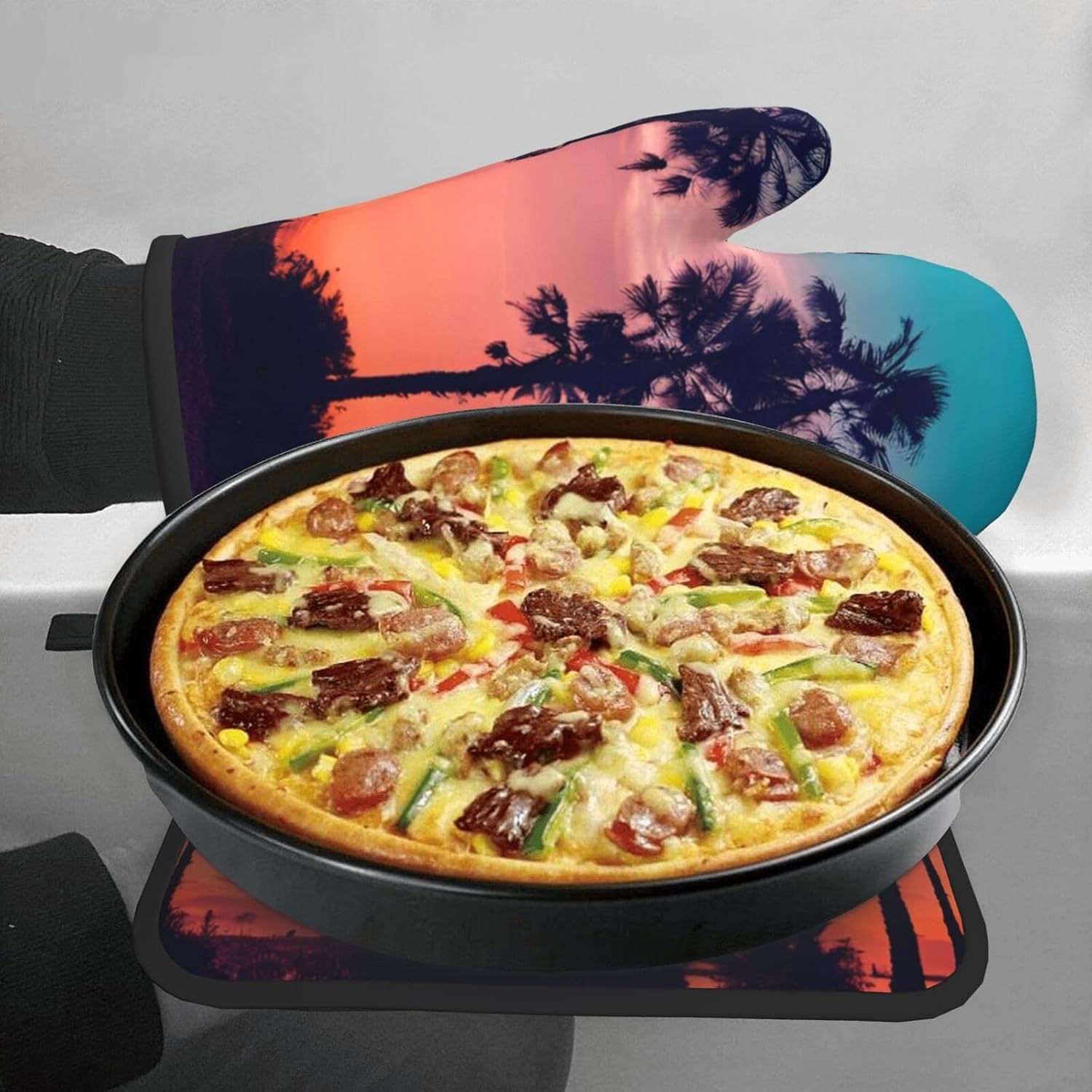 Palm Tree Sunset Oven Mitt and Pot Holder Set