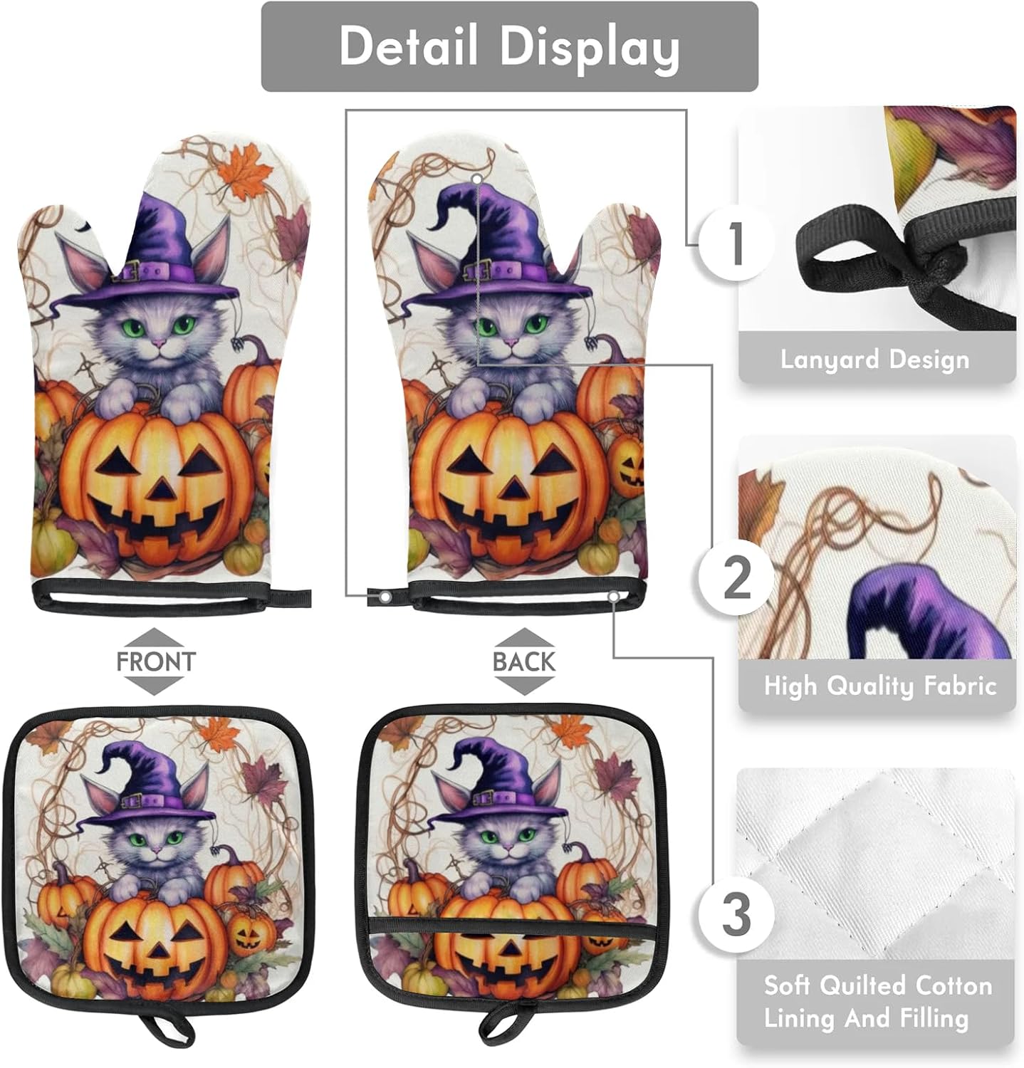 Aglebo Halloween Pumpkin Cats Oven Mitts Pot Holders Set of 2