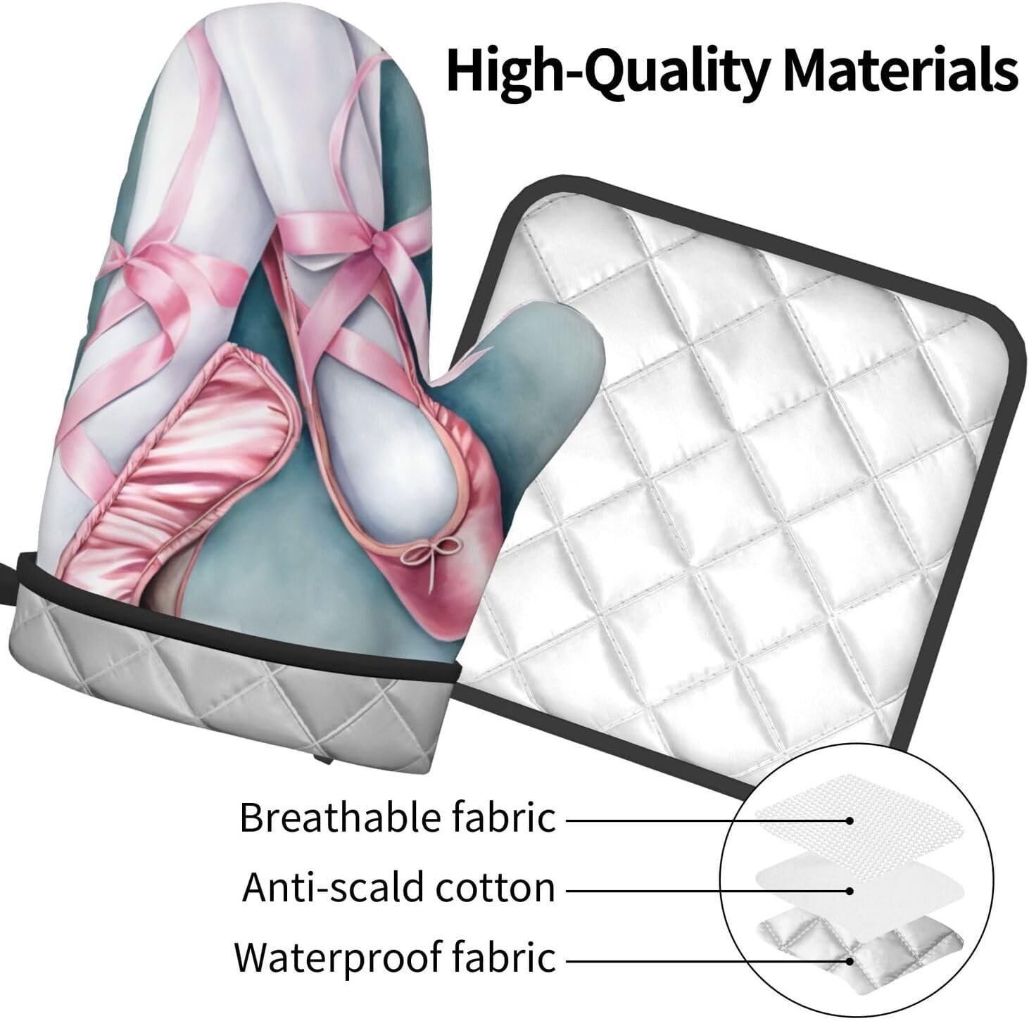 Quopvn Ballet Dancer Printed Oven Mitts and Pot Holders 2 Pack Set