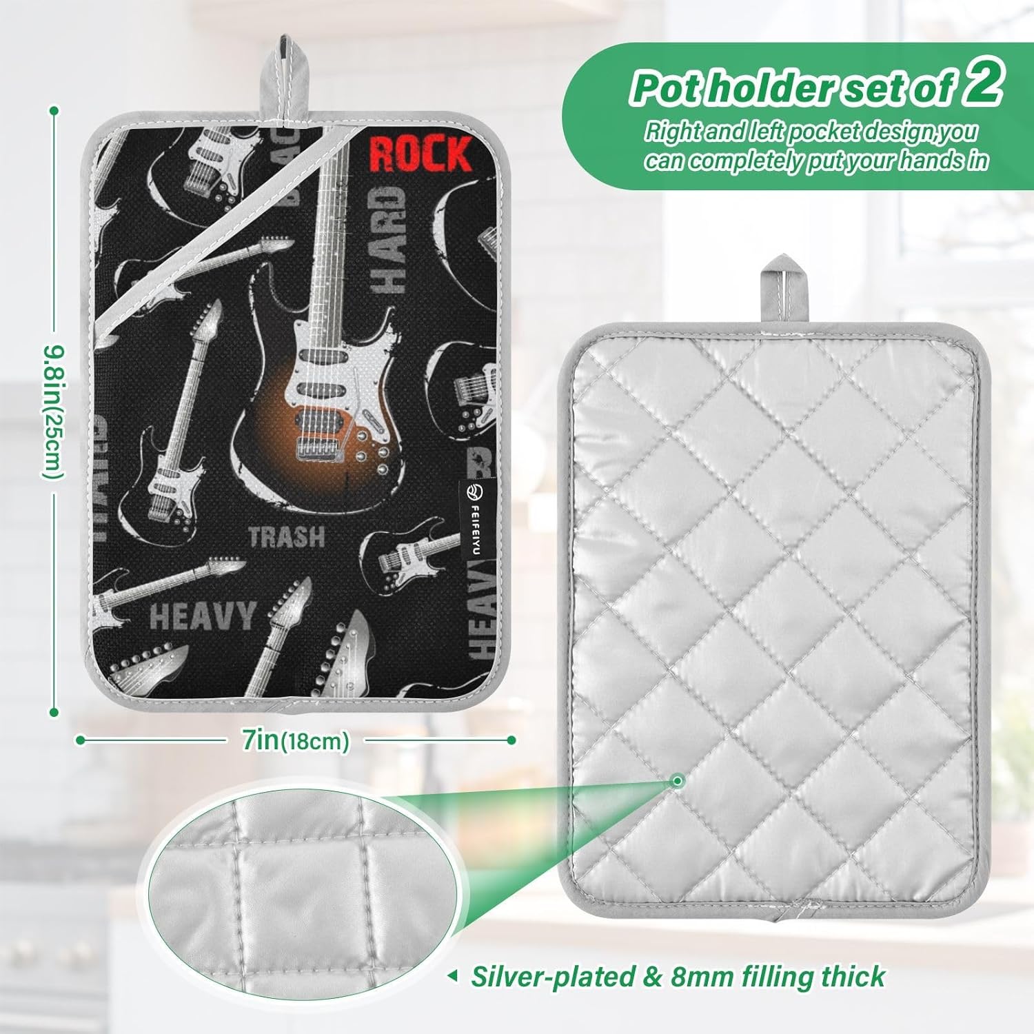 Dalzium Electric Guitar Rock Music Potholder Set - Heat-Resistant