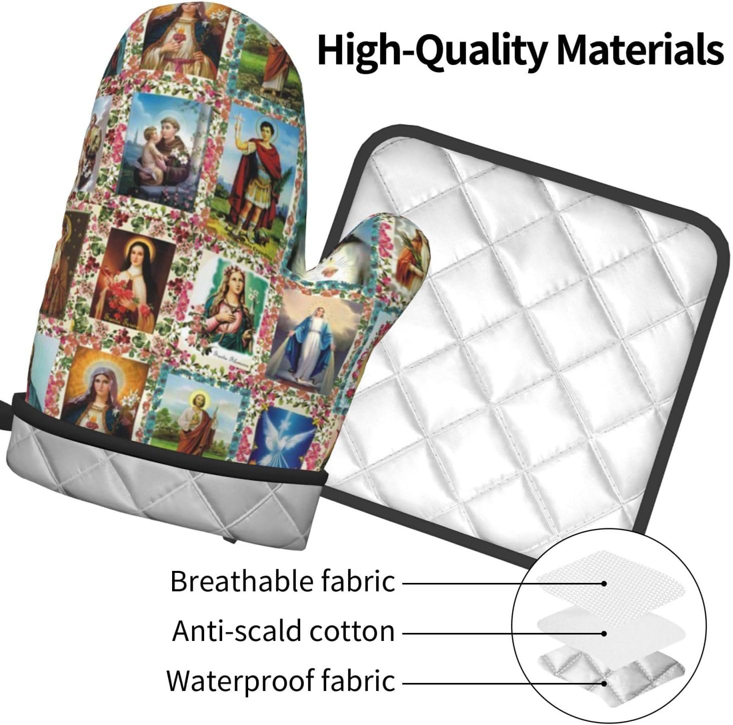 Catholic Saints Oven Mitts Pot Holders Heat-Resistant Fasty Functional