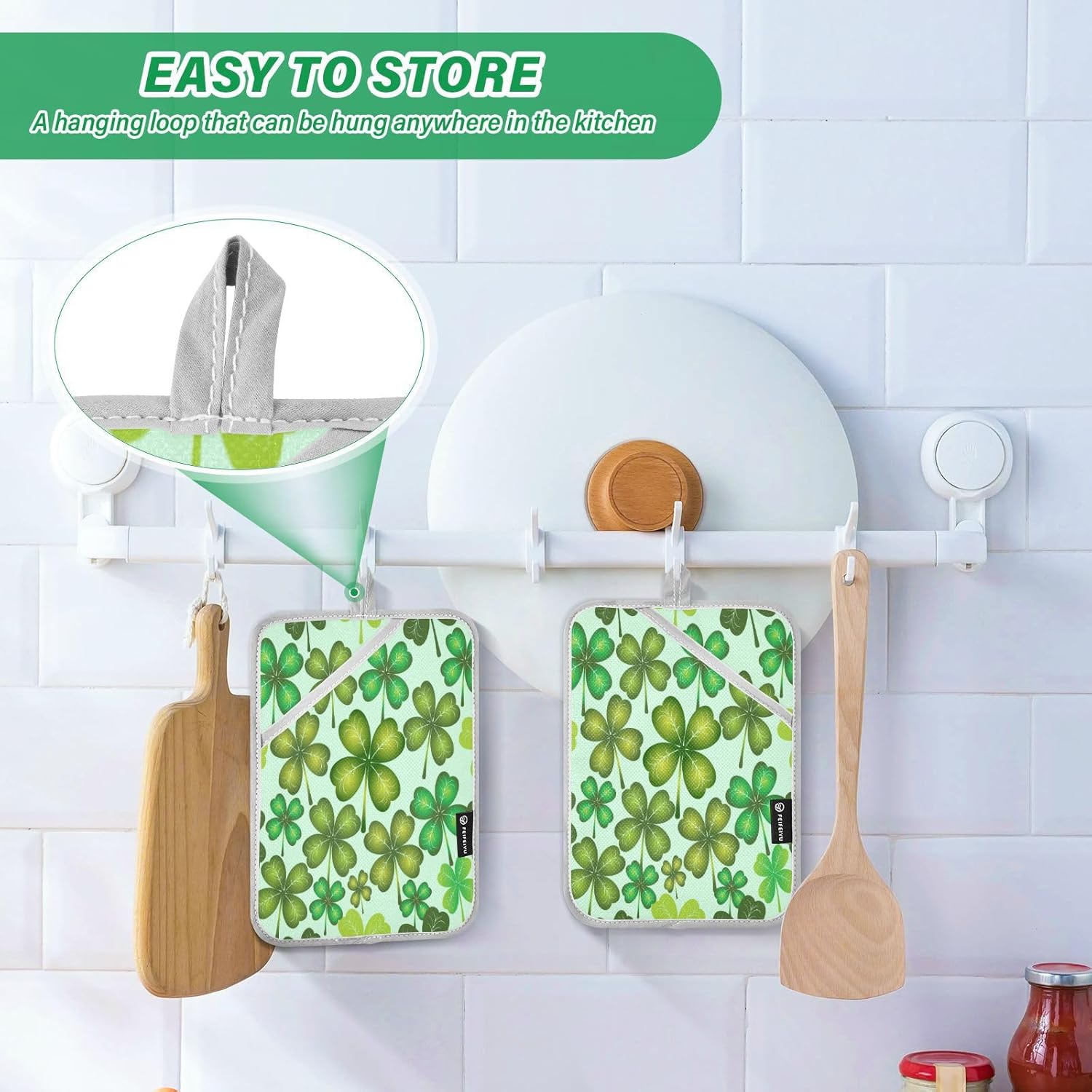 KCldeci Four Leaf Clover Heat-Resistant Oven Mitts for Baking and Cooking