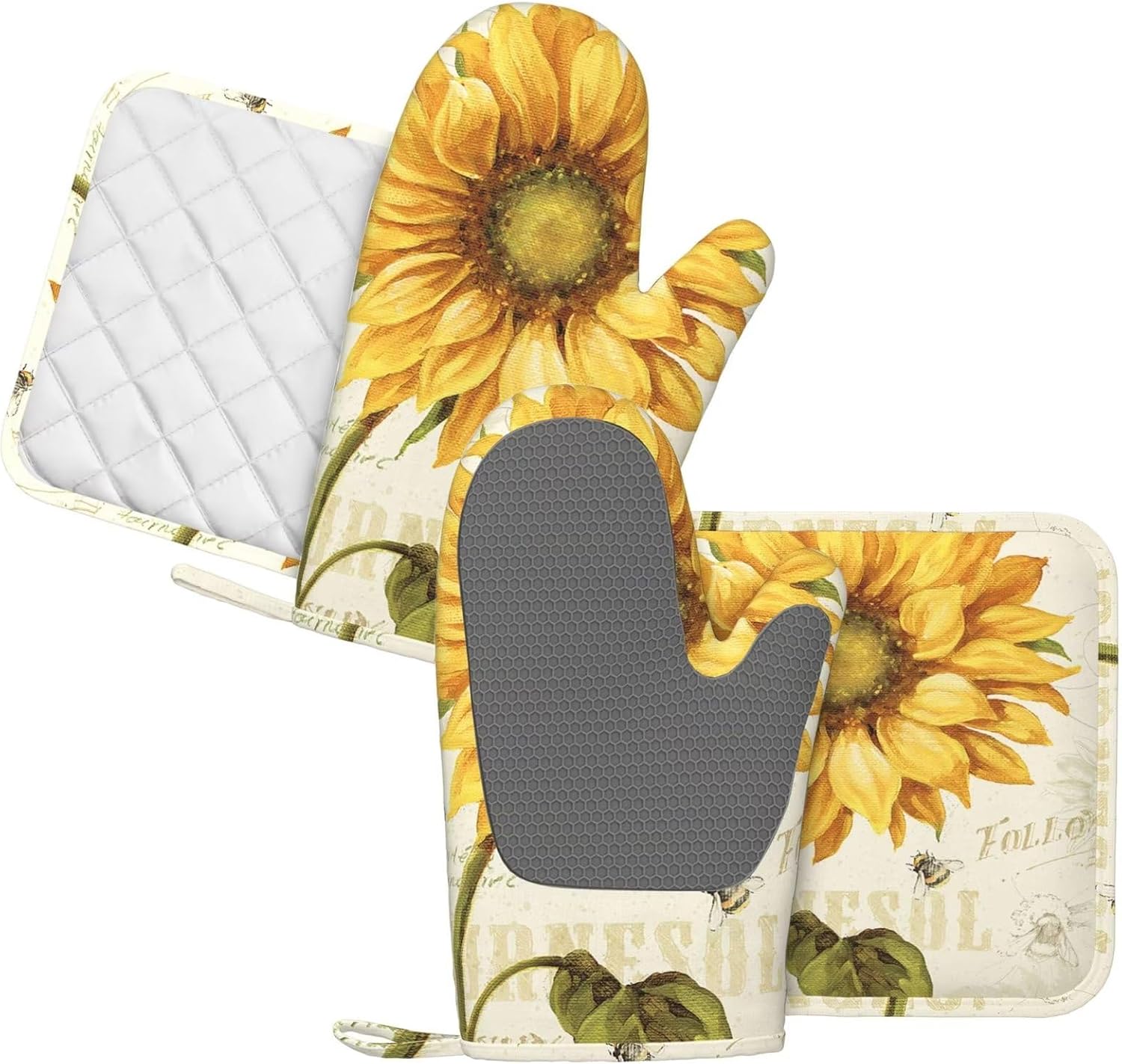 Sunflowers Oven Mitts Pot Holders Set for Kitchen Use