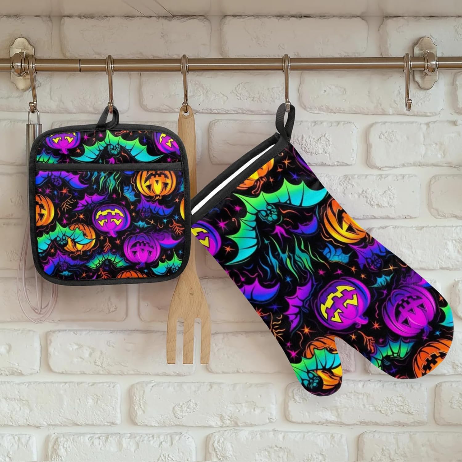 Halloween Spooky Set Oven Mitts Pot Holder for Safe Cooking