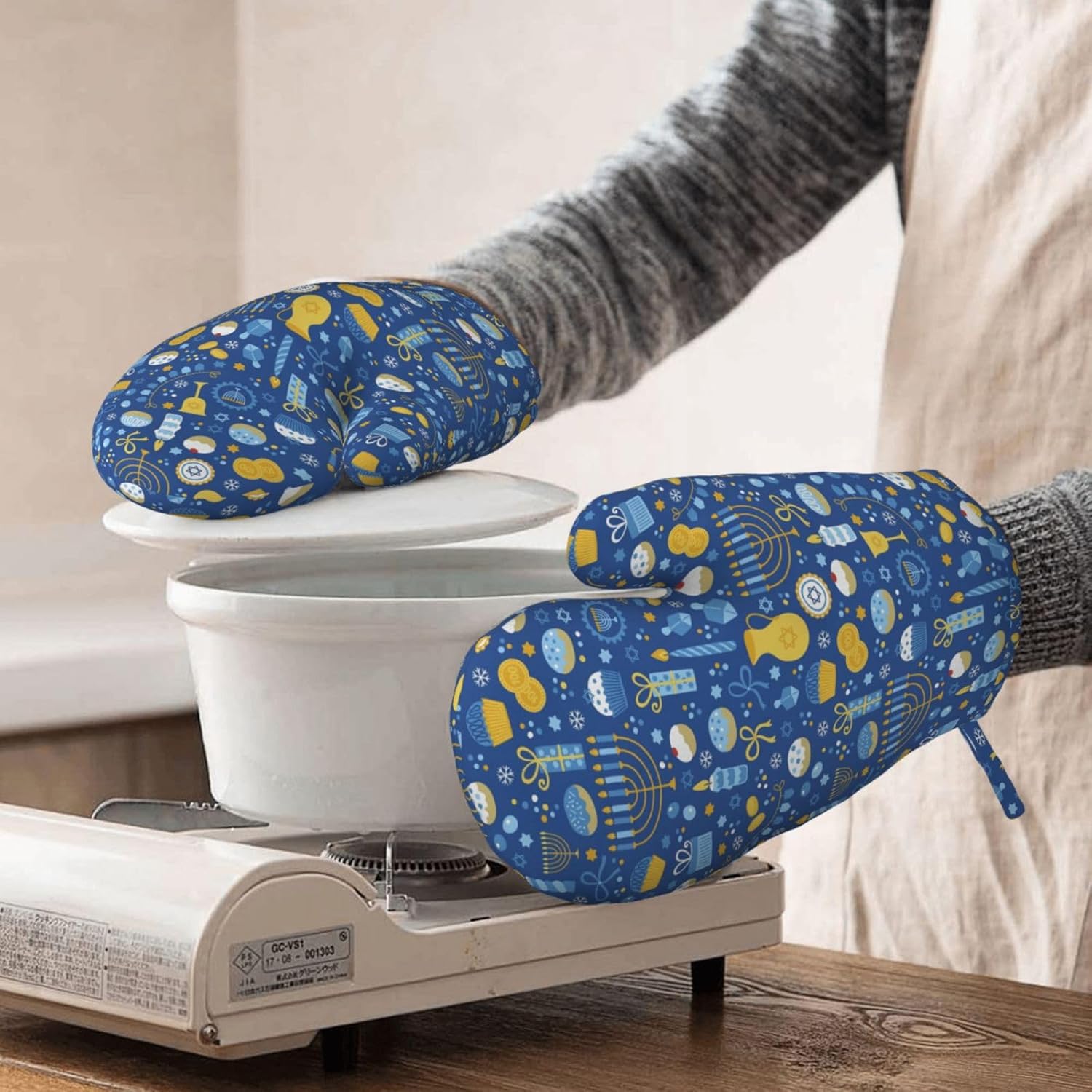 Happy Hanukkah Oven Mitts transparent silicone oven gloves for cooking