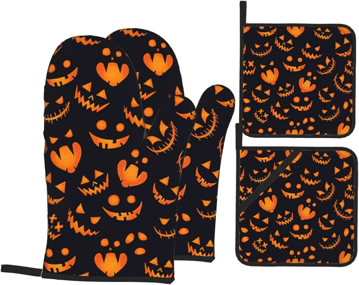 Pumpkin Oven Mitts Heat-Resistant Set of 4