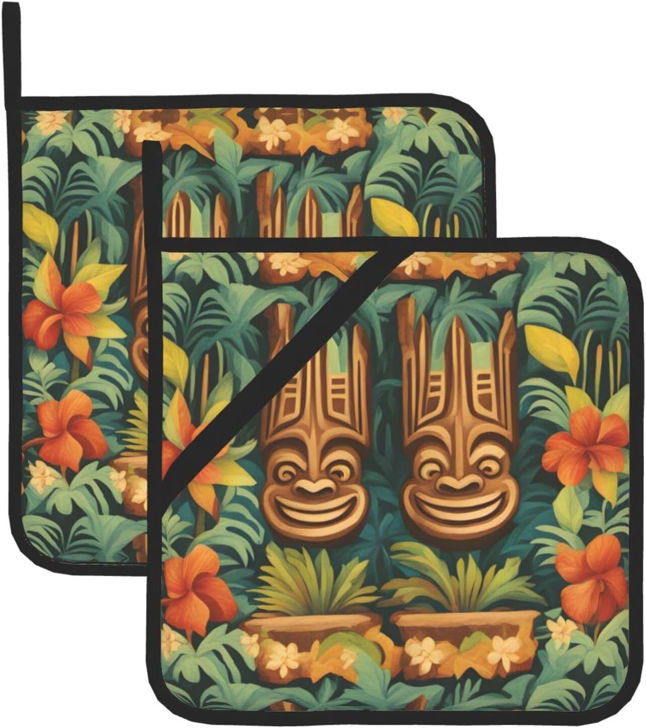Aloha Tiki Pattern - Heat-Resistant Potholders - BBQ Kitchen Essentials