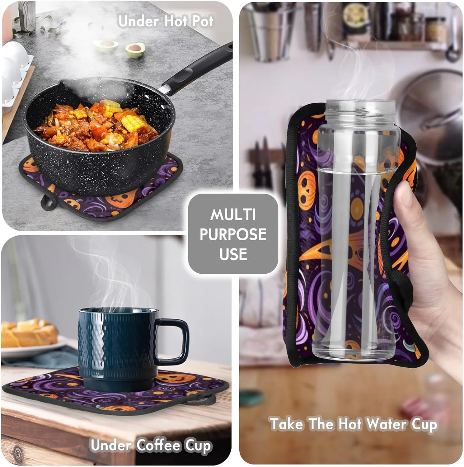 Halloween Pattern Oven Mitts Pot Holders Set for Baking BBQ