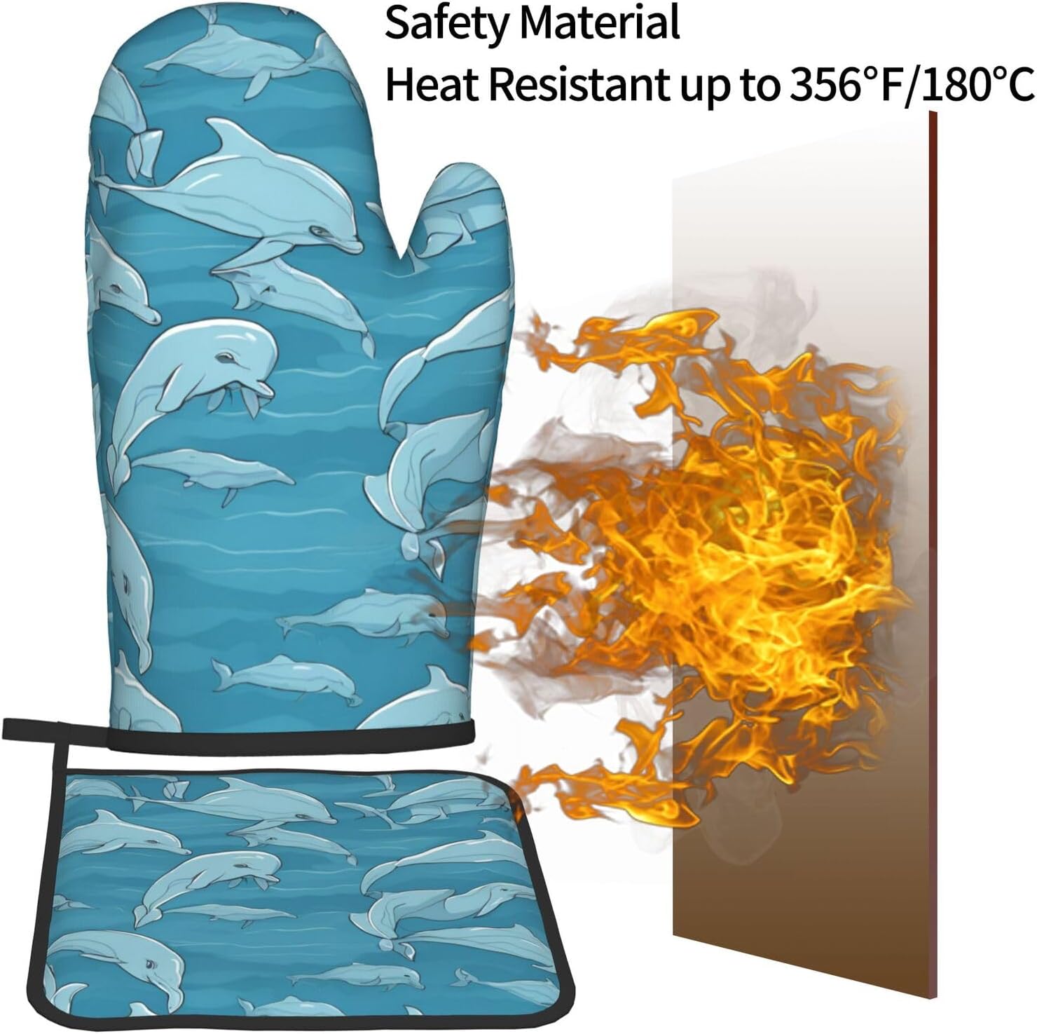 Dolphin Printed Oven Mitts Non-Slip Potholders for Kitchen Expert Needs