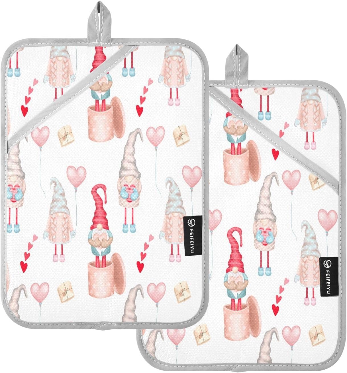 Valentine Gnomes 2-Pack Pot Holders Heat Resistant Potholders Oven Mitts
