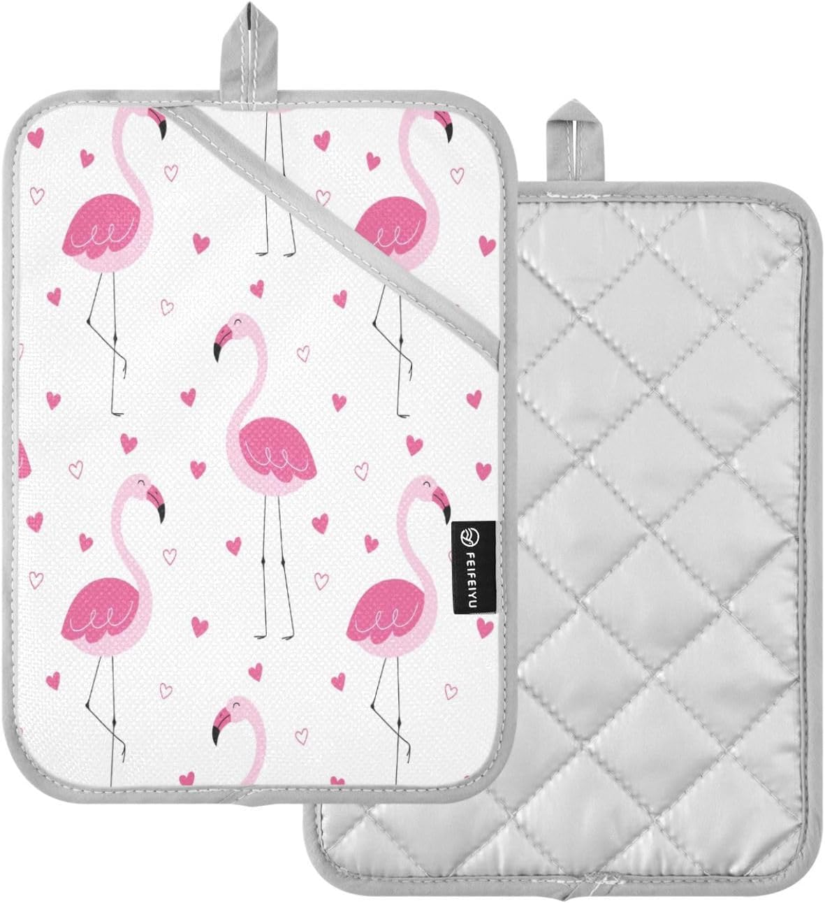 Vibrant Pink Flamingos Love Heart Heat-Resistant Potholder Set for Oven Mitts