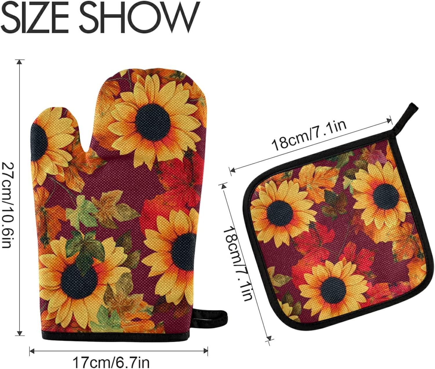 Red Sunflowers Fall Oven Mitts Pot Holders Set