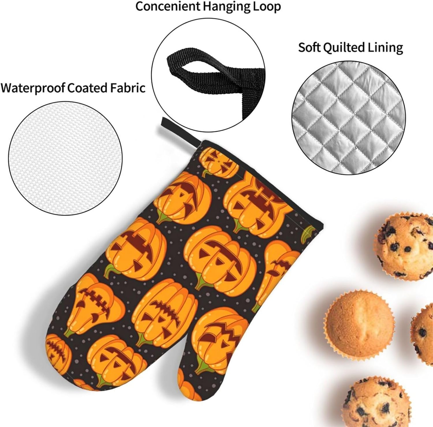 Halloween Pumpkin Patterns Oven Mitts and Pot Holders Heat-Resistant 3-Piece Set