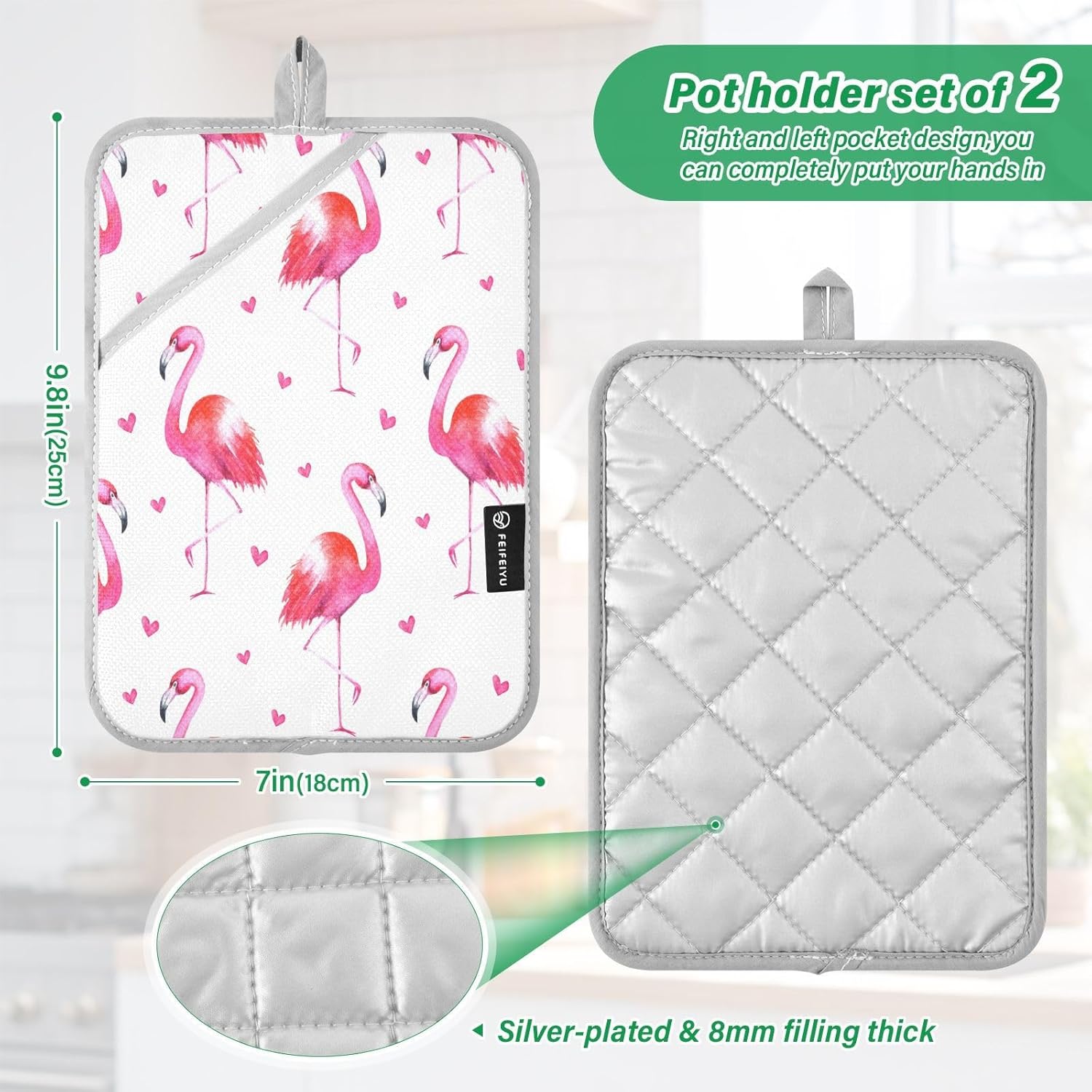 Flamingo Hearts Pot Holders 2-Pack