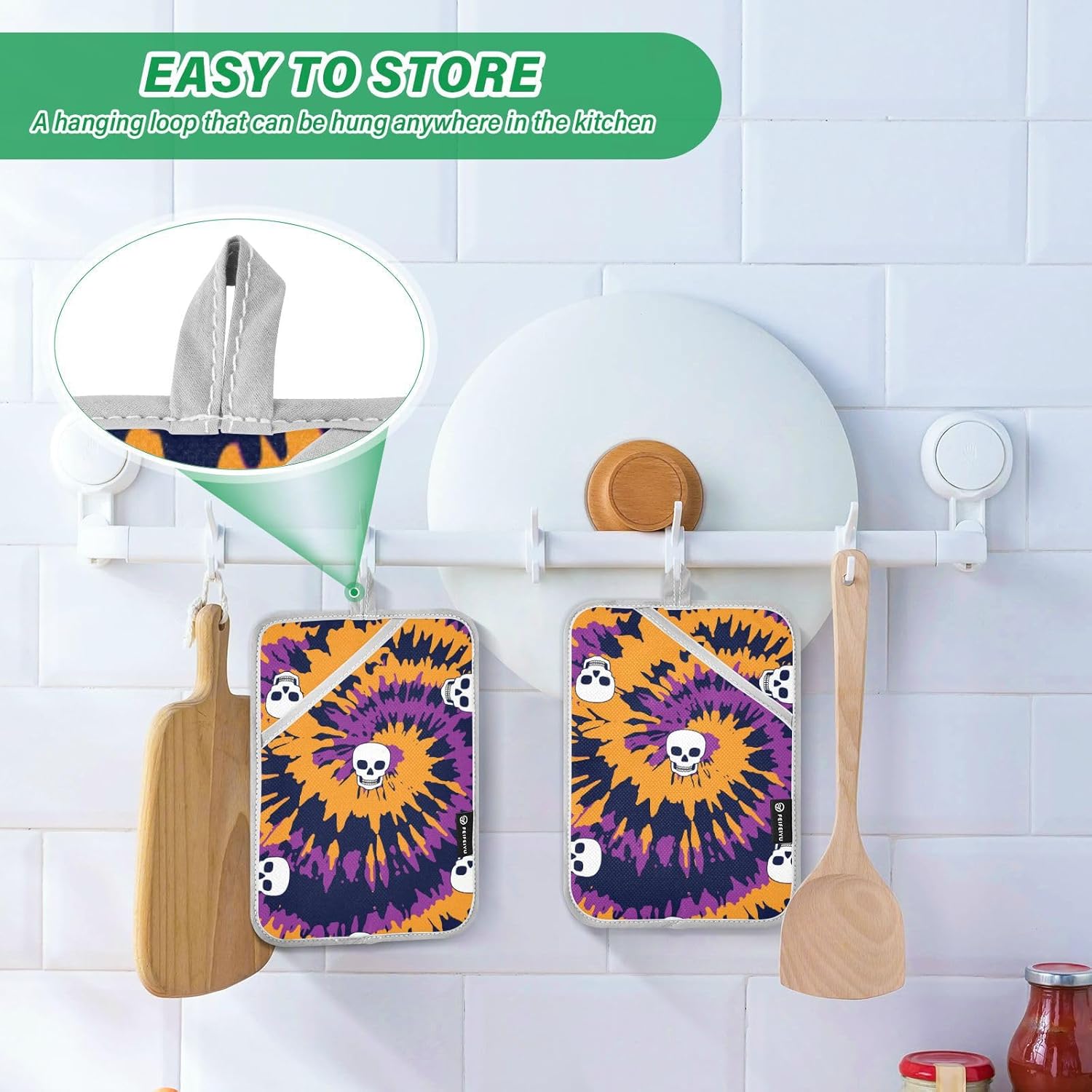OurVii Tie Dye Spiral Circle Skull Pot Holder Set