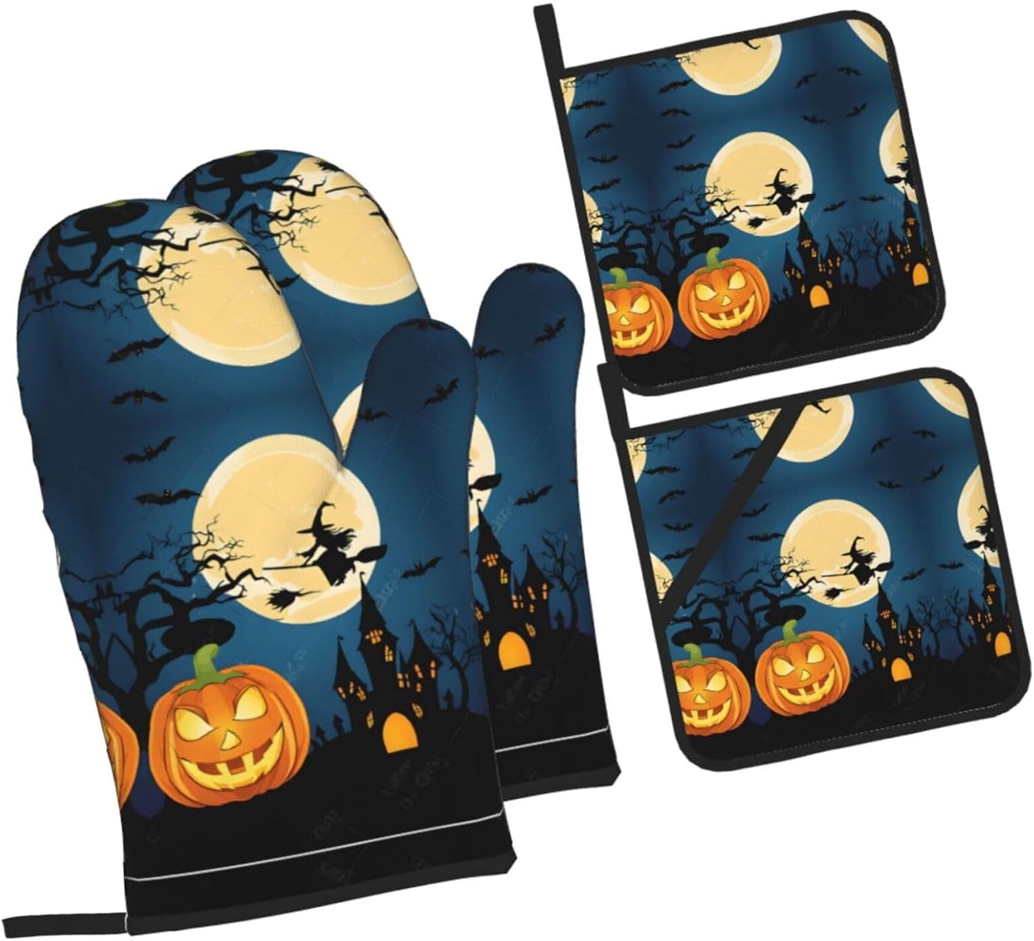 Pumpkin Halloween Oven Mitts and Pot Holder Sets for Cooking Baking
