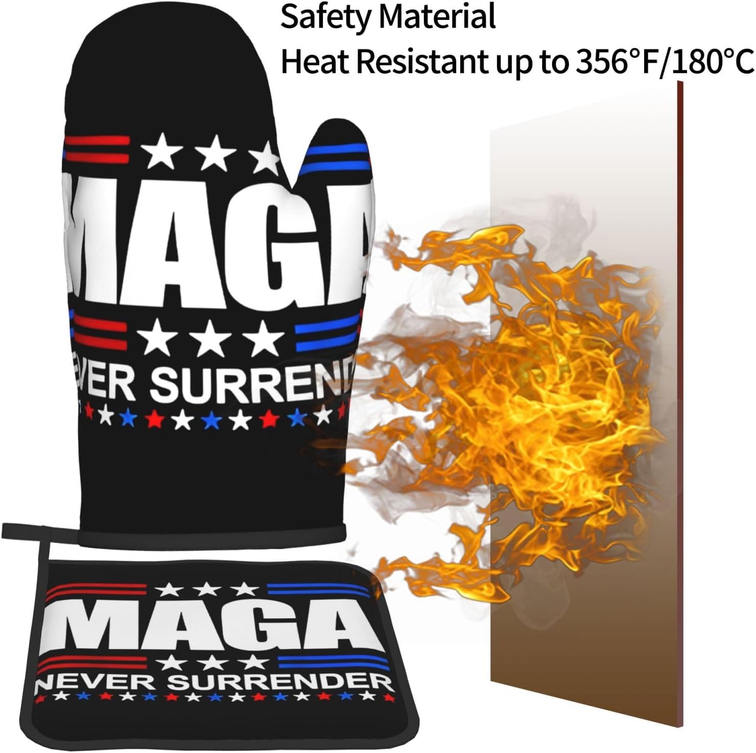 Mraefoa Trump 2024 MAGA Never Surrender Heat-Resistant Oven Mitts Pot Holders Set