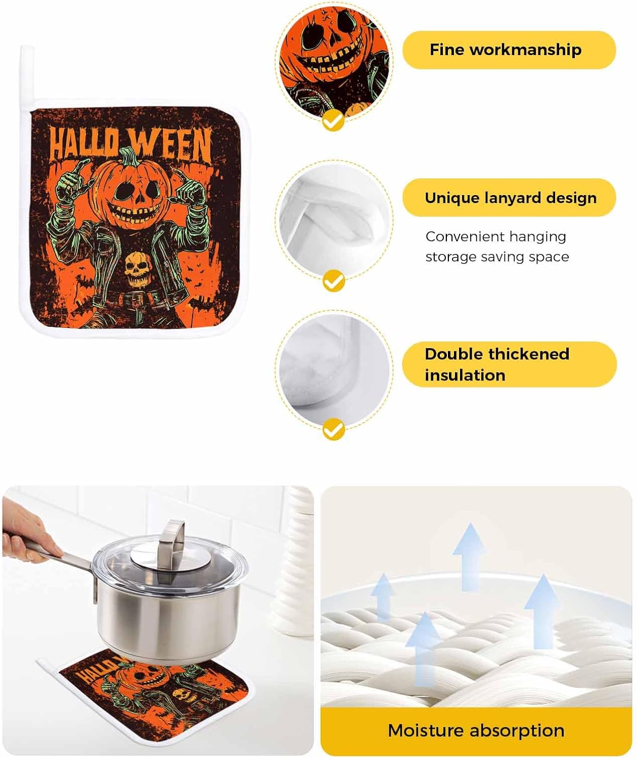 Halloween Treat 5-Piece SafeHot Potholders for Oven Kitchen Use