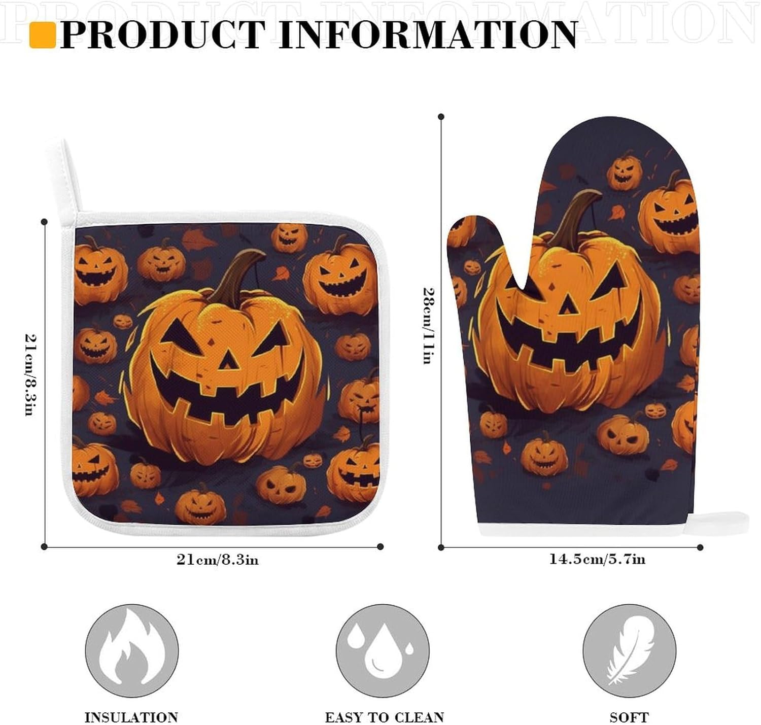 Halloween Pumpkin Oven Mitts Pot Holders Set for Cooking