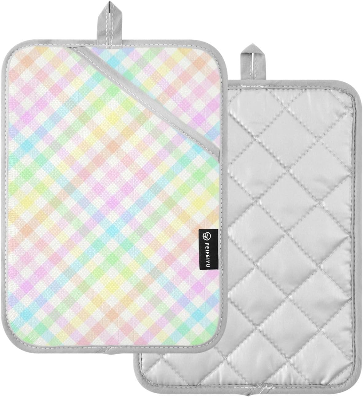 Double Rainbow Gingham Potholder Set for Kitchen Protection