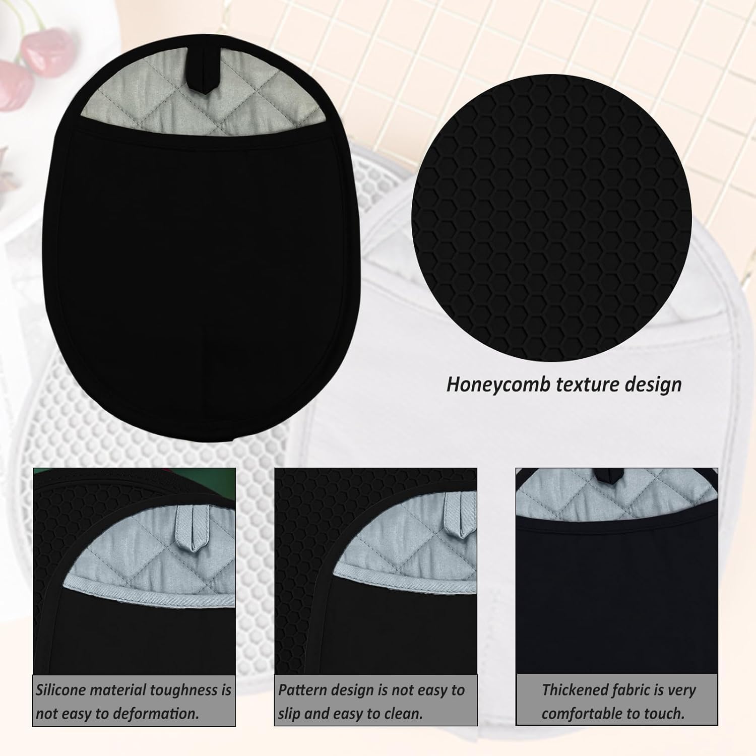 Huakaile Silicone Potholders Set of 2 Anti-Slip 98 x 75 Inch Black