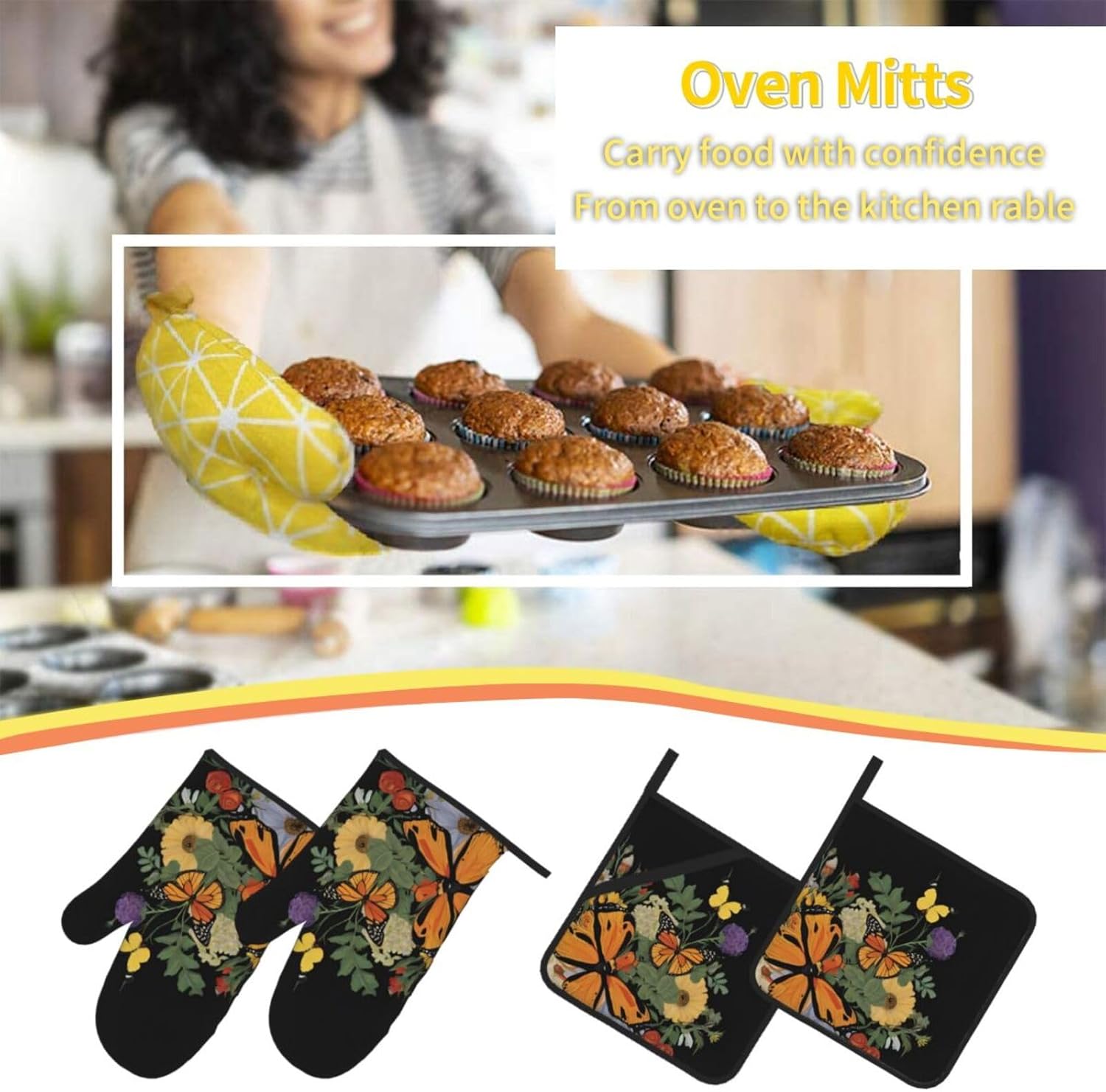 Beautiful Butterfly Oven Mitts Set