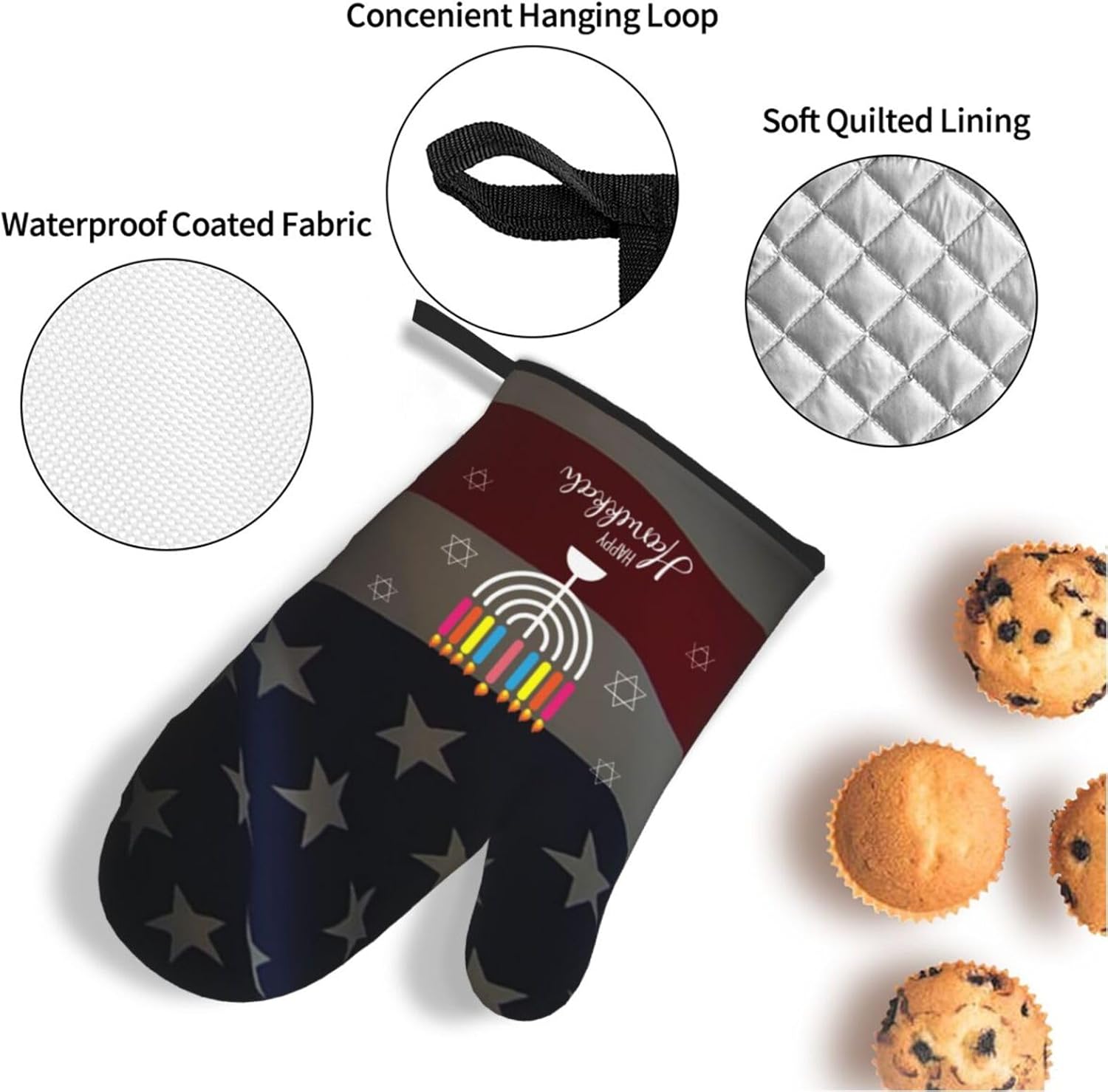 Happy Hanukkah 2023 4 Piece Oven Mitts and Pot Holders Set