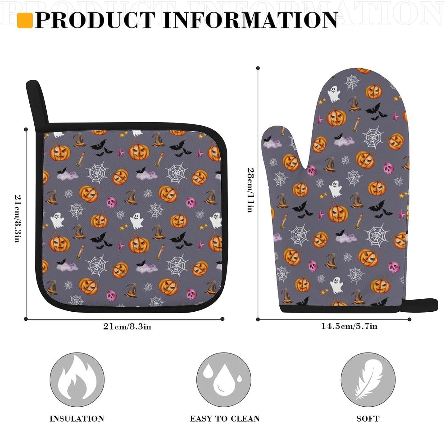 Pumpkin Spice Halloween Oven Mitts Pot Holders Set of 4